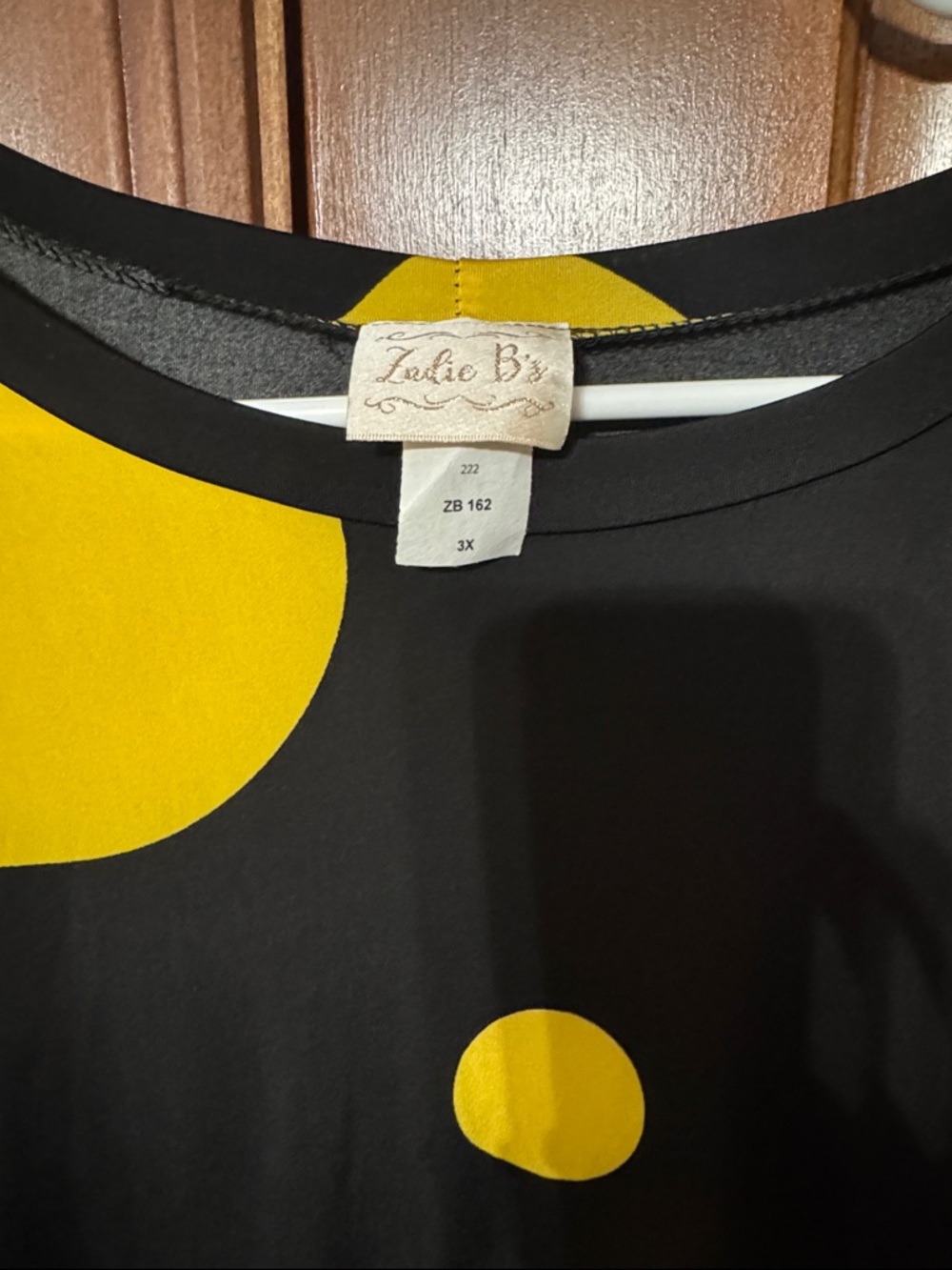 Zadie B’s Black and Yellow Dot Print and Ruffle Sleeves Shirt - Picture 2 of 3